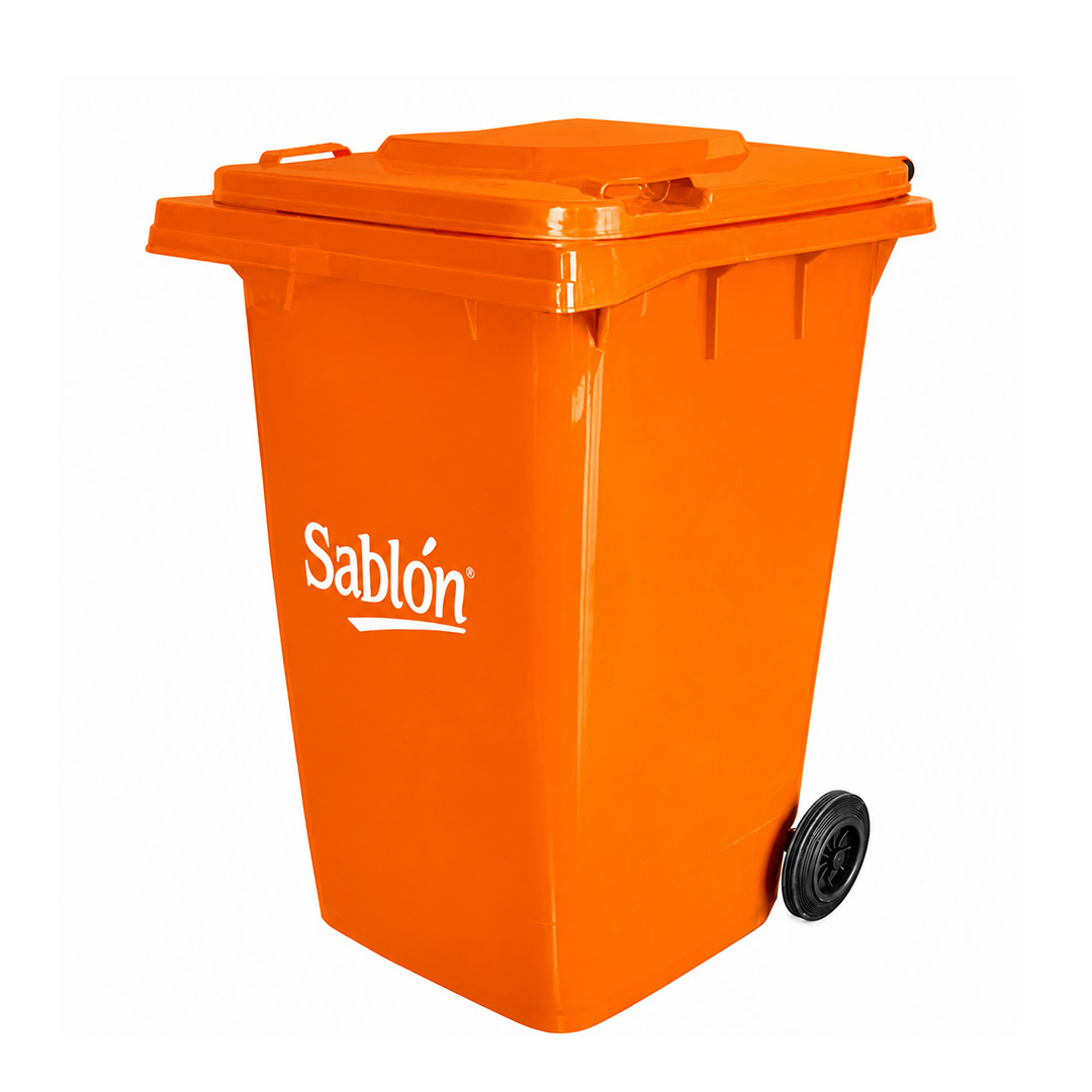 CONTENEDOR PLÁSTICO PARA RESIDUOS SABLÓN, 2 RUEDAS, 360 L.