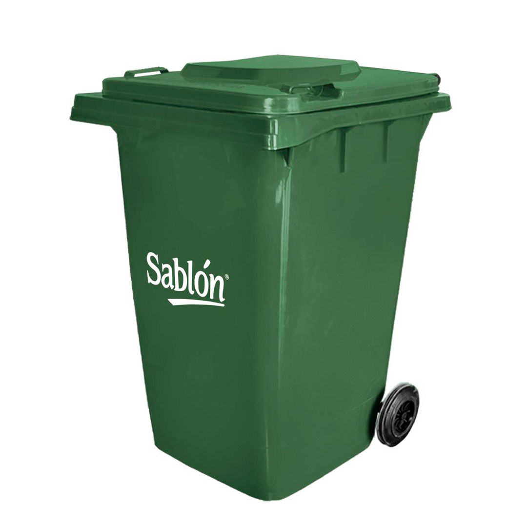 CONTENEDOR PLÁSTICO PARA RESIDUOS SABLÓN, 2 RUEDAS, 360 L.